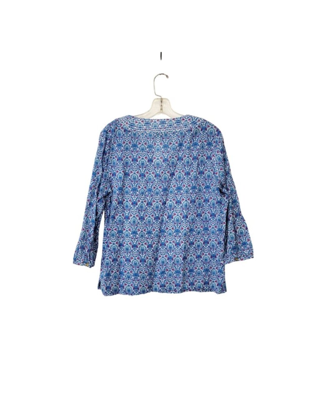 Talbots Blue Paisley Print Split Neck 3/4 Sleeve Blouse Women's Medium - Picture 3 of 5